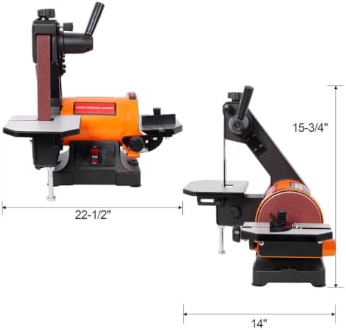 1 x 30 Inch Belt Disc Sander Combo, Benchtop Belt Sander with 5 Inch Disc, 0-45° Adjustable Cast Aluminum Worktables, Quick Belt Change, Dual Dust Ports & Miter Gauge for Woodworking