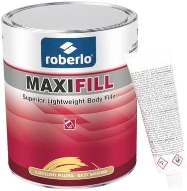 Roberlo Maxifill Superior Lightweight Body Filler – Easy Sanding & Paintable for Car Repairs – Ideal for Dents, Holes & Rust – Ultra Smooth Finish – 3 Liters + Hardener