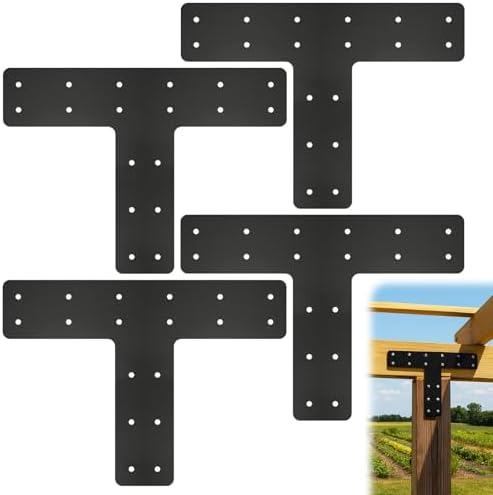 4 Pack T Post Timber Frame Brackets, 14"x10" T Flat Mending Plate