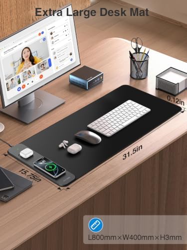 Magnetic Wireless Charging Mouse Pad, 31.5"x15.8" Large Desk Mat