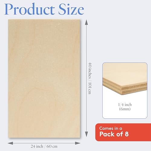 Baltic Birch Plywood 24 x 40 x 1/4 Inch- 6 mm Craft Wood, Pack of 8 B/BB Grade, Stronger Than Basswood Sheets or Balsa Wood, Perfect for Laser, CNC Cutting, Wood Burning, by Woodpeckers