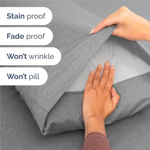 Split King Size 5 Piece Sheet Set - Breathable & Cooling - Heathered Grey