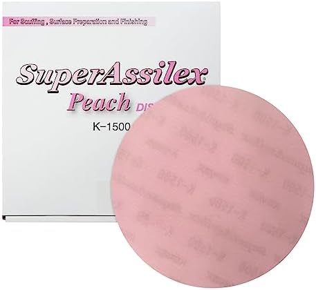 Super Assilex Flexible 5 inch Sanding Discs, Peach K-1500, No Holes, Hook & Loop, 195-2505, 25 Discs