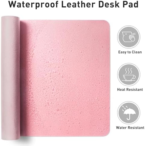 Aothia Leather Desk Pad Protector, Mouse Pad, Office Desk Mat, Non-Slip PU Leather Desk Blotter, Laptop Desk Pad, Waterproof Desk Writing Pad for Office and Home (23.6" x 13.7", Fairy Pink)
