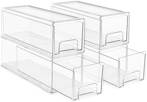 Sorbus Clear Stackable Storage Drawers with Handles (Small + Wide, 4 Pack)
