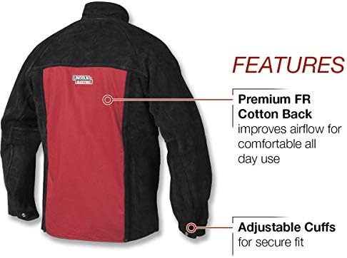Lincoln Electric Heavy Duty Leather Welding Jacket | Ideal for High Amperage or Out of Position Welding | Large | K2989-L,Black/Red