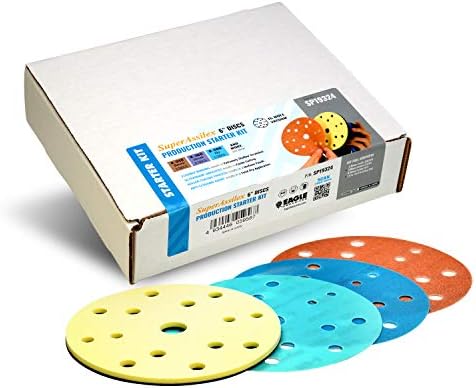 Super Assilex Flexible Sanding Disc Production Starter Kit, 15 Holes, SP19324, K240 - K600, 15 Discs + 1 Micro-Hook Interface Pad