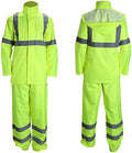 FONIRRA Class 3 High Visibility Rain Suit With Collapsible Hood Lime Reflective Safety Waterproof Worker Jacket & Pants (L/XL Yellow)