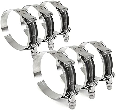 6x HPS SLTC-650 Spring Loaded Stainless Steel T-Bolt Clamps SAE 180, Effective Size 6.50"-6.81" (165mm-173mm), Polish