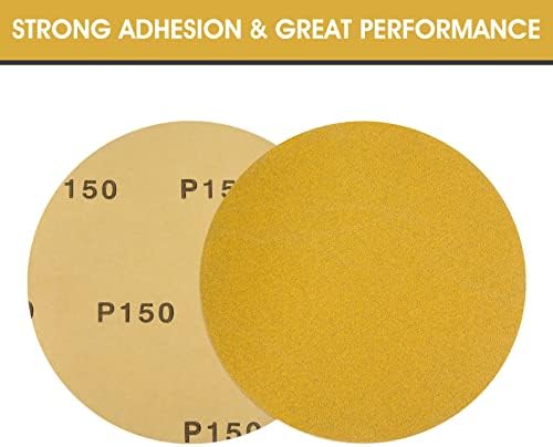 S SATC Premium Gold Sandpaper 6 Inch 100 PCS Sanding Discs 150 Grit Self Adhesive Stickyback Sandpaper Roll Aluminum Oxide PSA Sandpaper Discs for Wood, Metal, and Car Paint