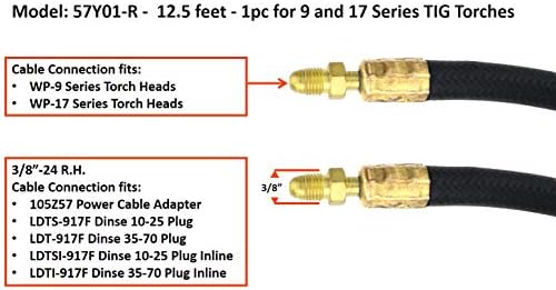 SÜA - TIG Torch Power Cable - Model: 57Y01R - 12.5 feet - 1pc for 9 and 17 Series TIG Torches