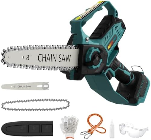Mini Chainsaw for Makita Battery, 8-Inch and 6-Inch 2-IN-1 Cordless Electric Chain saw with Brushless Motor and Auto-Oiler, 800W Hand Mini Chainsaw for Tree Pruning Wood Cutting(No Battery)