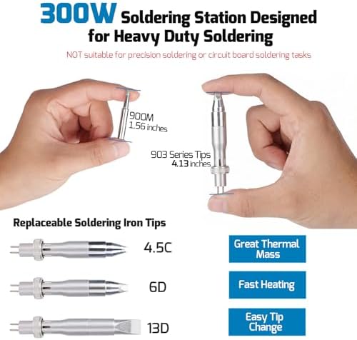 WEP 939D+IV 300W Heavy Duty Soldering Iron for Stained Glass, Larger Electronic Projects, PID Temp. Controlled LED Solder Station with 3 Quick Change Tips, Detachable Handpiece, 3 Pre-set Channels