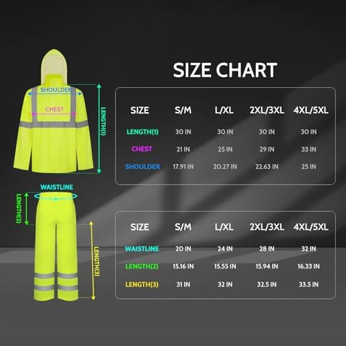 TCCFCCT High Vis Rain Jacket and Pants Set - Waterproof Hi Vis Rain Coat for Men & Women with Hood, Reflective for Safety & Outdoor Activities, S-M Yellow WP