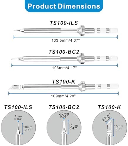 3PCS Soldering Iron Tips,TS100 Series Rapid Heating Replacement Tip for Pinecil TS100 | TS101 Soldering Iron,Easy to Instal Solder Accessories (TS100-3)