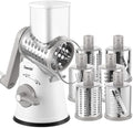 Geedel Rotary Cheese Grater Vegetable Shredder With 6 Interchangeable Blades No Slip Suction Base, Mandoline Slicer & Food Chopper for Cheese, Ice, Nuts, Vegetables, Veggie