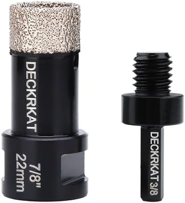 Diamond Core Drill Bit Vacuum Brazed 7/8" 22mm Diamond Hole Saw with Flutes for Granite Quartz Hard Porcelain Tile with 5/8-11 Female Thread & 3/8" Hex Shank Adapter Fit Angle Grinders & Drills
