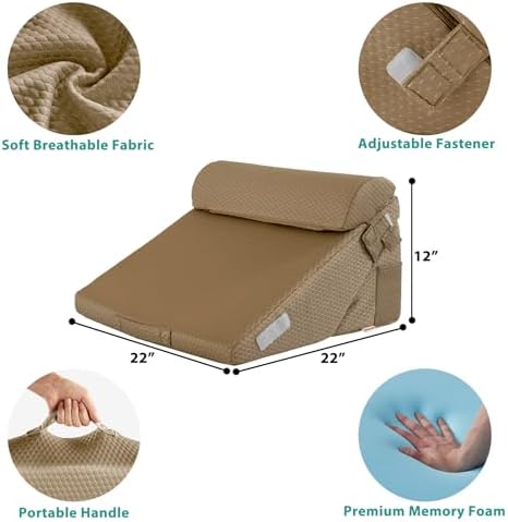 Bedluxe Wedge Pillow Set for After Surgery, Orthopedic Bed Wedge, Brown