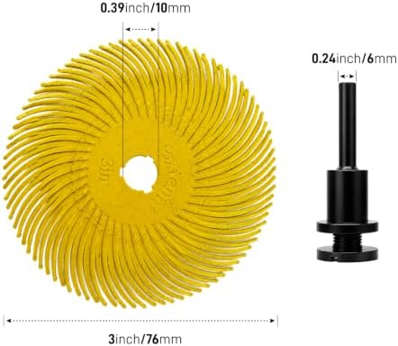 3 Inch Radial Bristle Discs 80 Grit (Yellow) 12 pcs with Mandrel Adapter, Abrasive Brush Wheel for Deburring & Surface Prep