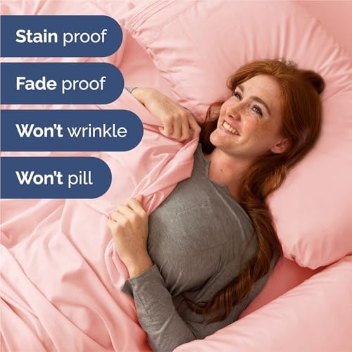 King Size 4 Piece Sheet Set - Comfy Breathable & Cooling Sheets - Baby Pink