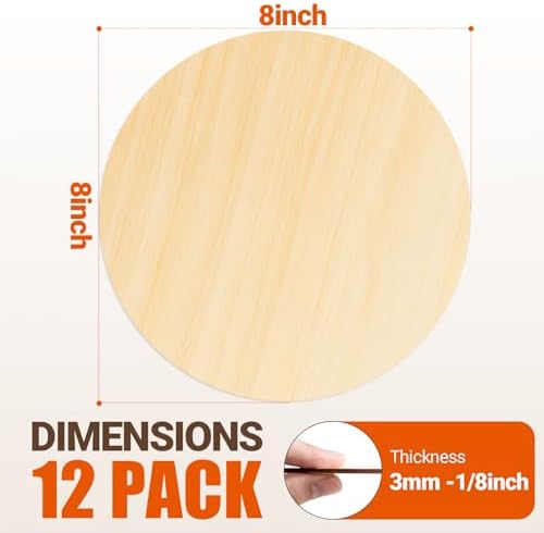 Rowood 12 Pack Round Basswood Sheets,8x8x1/8inch,3mm Basswood for Laser Cutting,Adult Craft Kits,Thin Plywood Board Unfinished Wood,DIY Ornaments and Architectural Model