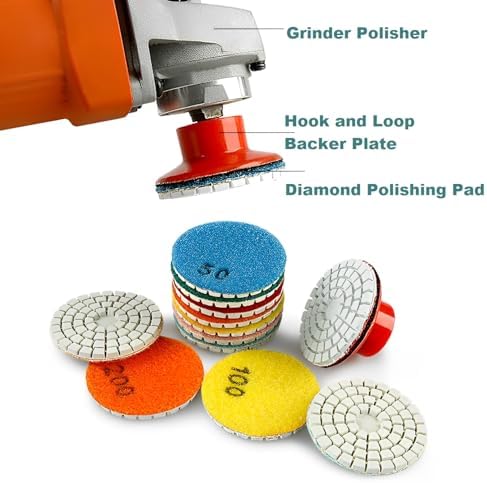 Diamond Polishing Pad, 2 inch 50 mm 200 Grit Sanding Discs for Grinder & Polisher, Hook and Loop Backing Pad for Grinding Buffing Granite Marble Concrete Stone (1 Piece)