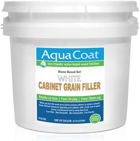 Aqua Coat Water-Based White Cabinet Wood Grain Filler Gel – Fast Drying, Low Odor White Wood Filler, Sandable & Paintable for Interior & Exterior Repairs, Upgrades & Restorations – 1 Gallon