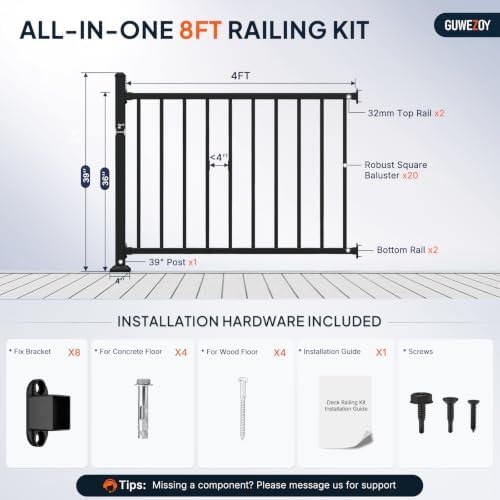 36in H x 8ft W Modular Aluminum Porch and Deck Railing Kit