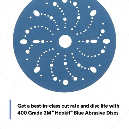 3M Hookit Blue Abrasive Disc, 321U, 36181, 6 in, 400+ Grade, Multi-Hole