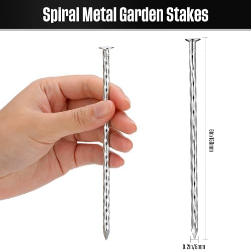 Nuenen 350 Pack 6 Inch Spiral Metal Garden Stakes Landscape Spikes Artificial Turf Stakes Landscape Edging Anchoring Spikes Heavy Duty Galvanized Grass Nails for Artificial Turf Paver Edges (Silver)