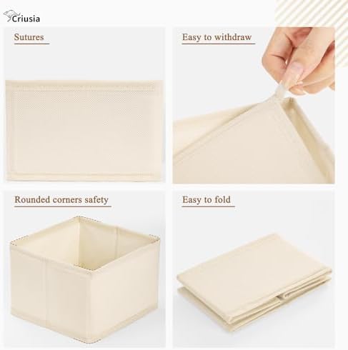 Criusia 26 Pack Drawer Organizer for Clothes, Foldable Dresser Dividers with 3 Sizes, Fabric Storage Bins – Beige