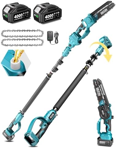 SEESII 2-in-1 Cordless 8 Inch Pole Saw & Mini Chainsaw, 2×4.0Ah Batteries
