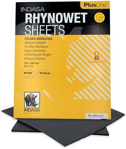 Indasa 50 PCS 9x11” Wet & Dry Sandpaper Sheets, 80 GRIT, Clog-Resistant Abrasive for Wood, Metal, Auto, Paint & Clear Coat Finishing, Sand Paper Aluminum Oxide, Plusline
