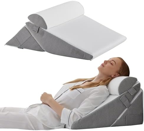 Bedluxe Wedge Pillow Set for After Surgery, Orthopedic Bed Wedge White/Grey