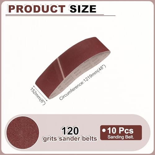 HARFINGTON 6 x 48 Inch Sanding Belts, 10 Pcs 120 Grits Aluminum Oxide