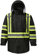Reflective Rain jackets for men waterproof,Hi Vis Safety Coat With Reflective Strips，High Visibility Class 3 Rain jackets With 2 large pockets，Zipper,Black ，4XL/5XL