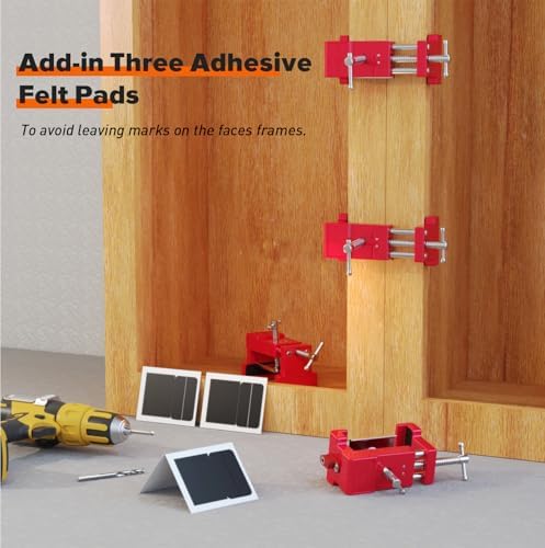 Cabinet Clamps, Cabinet Installation Cabinetry Clamps Face Frame Clamps Tools with Two Side Screws and Alignment Plate, 4 Pack, Red