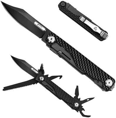 VIPERADE VAK7 14-in-1 EDC Multitool Pocket Knife with Saw, Glass Breaker, Awls, Bottle and Can Opener, Wire Stripper, Screwdriver for Camping, Hiking and Outdoor Activities (Black Ti)