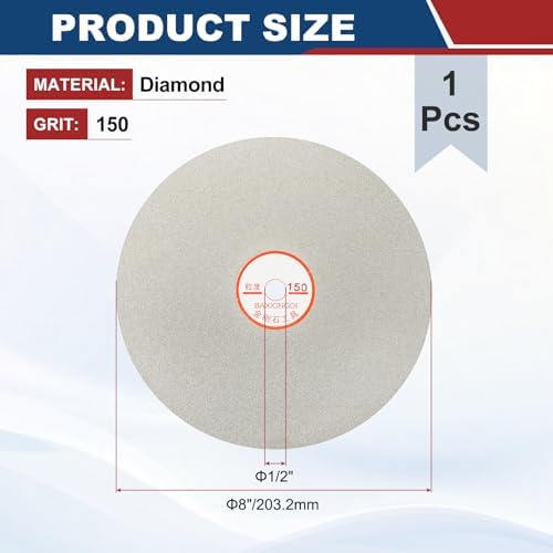 8 Inch x 1/2" Arbor Diamond Flat Lap Disc, 150 Grit