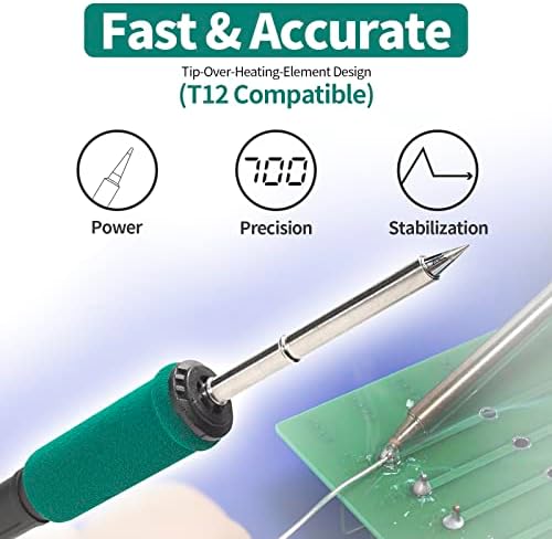 YIHUA 948DB+ II Soldering Iron Station Kit compatible for T12 solder iron tip with 3 tips with °F-°C Conversion, Sleep Mode, Auto Shutdown, Preset Channels, Calibration Functions