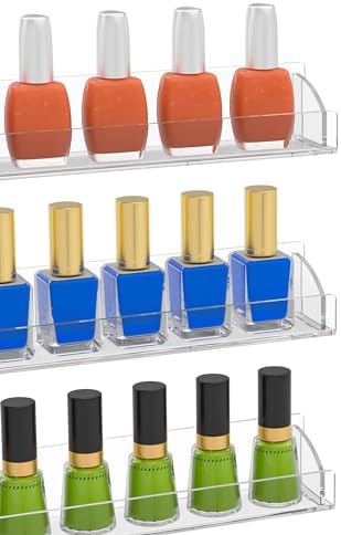 30 Inch Clear Nail Polish Wall Rack with Removable End Caps Set of 6, Acrylic Nail Polish Organizer Wall Mounted,Nail Polish Sorage Shelves for 192 Bottles (30 Inch)