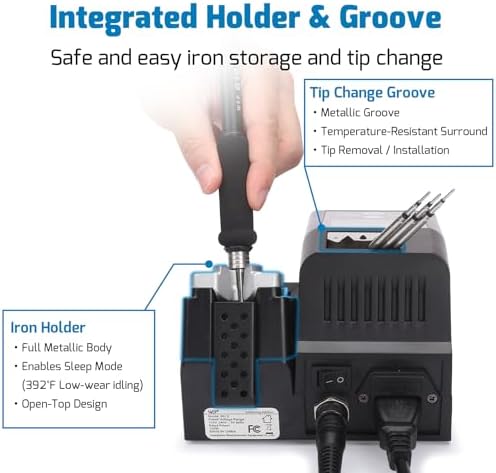 WEP 982 II Precision Soldering Station Kit with 3 C245 compatible Soldering Iron Tip Cartridge, Lead-Free Solder Wire, 4 Memory Channels, Tip Change Groove, Integrated Cleaning Tools