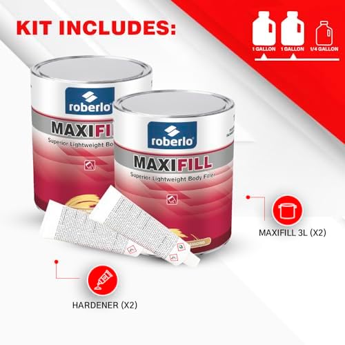 Roberlo Maxifill Superior Lightweight Body Filler with Hardener - Easy Sanding, Paintable Auto Body Filler for Car Repair - Ideal for Dents, Holes, Rust & Scratches - Pack of 2 x 3L
