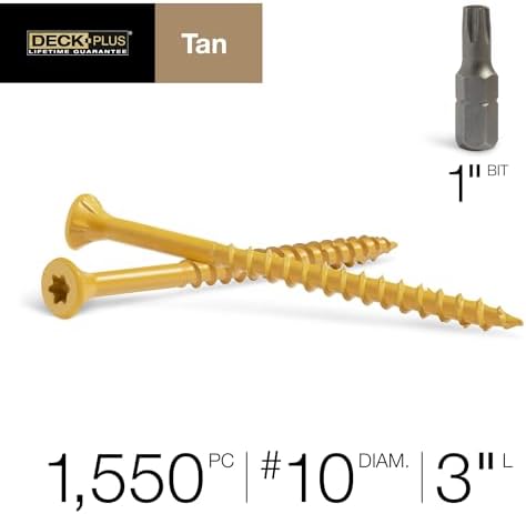 Deck Plus Wood Screws, #10 x 3in, 25 lb Box, 1550 Pieces, Tan