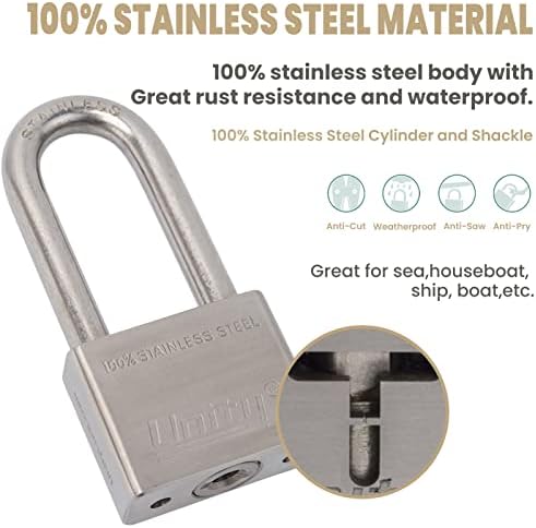 Unity Marine Padlock Keyed Alike 100% Stainless Steel Weatherproof for Sea, Boat, Port, Gate, Anti-Pick (5, 50mm Long Shackle)