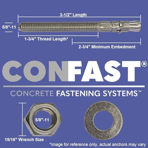 CONFAST 5/8" x 3-1/2" Wedge Anchor Zinc Plated (Box of 25)