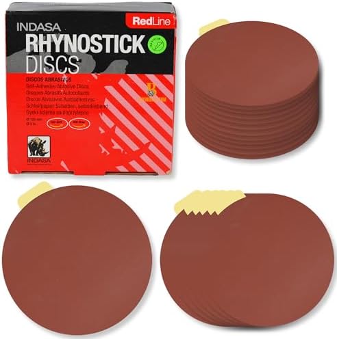 Indasa 5" Rhynostick 100 PCS 120 Grit, PSA Sanding Discs – High-Performance Abrasive, 250°F Heat-Resistant, Clog-Free, No Residue – Aluminum Oxide Plus Lubricant