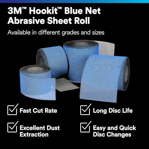 3M Hookit Blue Net Abrasive Sheet Roll 36474, 220+, 115 mm x 10 m, 1 Roll, Fast-Cutting, Long-Lasting Abrasive, for Collision Repair