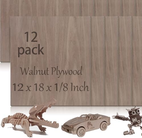 12 Pcs Walnut Unfinished Wood Craft, 12 x 18 x 1/8 Inch - 3mm Thick Walnut Unfinished Plywood for Laser Cutting & Engraving, School DIY Projects, Painting, Fretwork, CNC Cutting, and Wood Burning