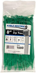 Kable Kontrol Cable Zip Ties, 8 Inch, 1000 Pcs, 50lbs Test, Green | Nylon Plastic, Self Locking, UL Listed, Indoor Use